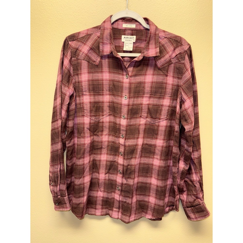 Ariat Real Billie Rae Plaid Long Sleeve Relaxed Fit Flannel Cotton Shirt Size L